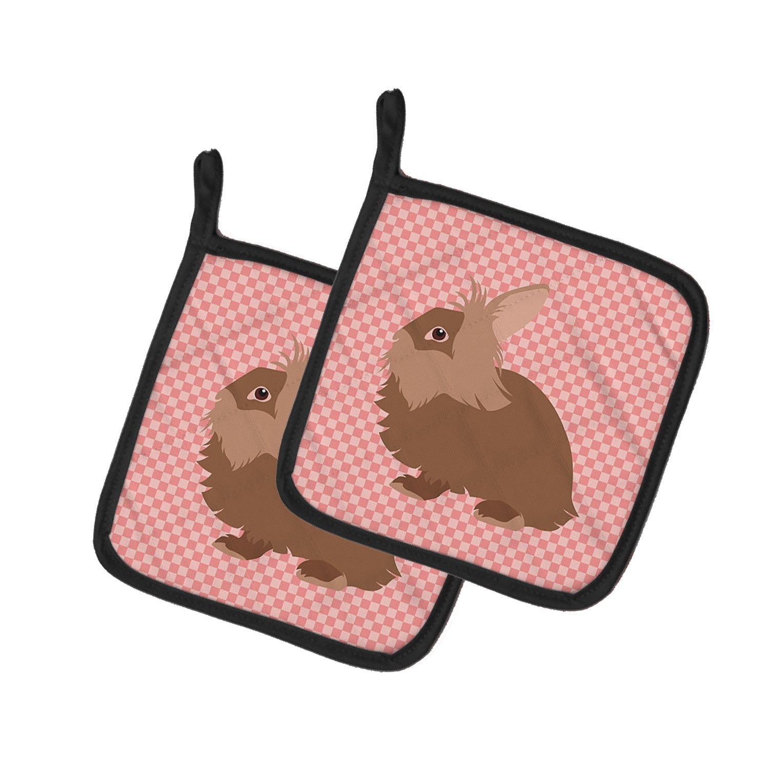 Lionhead Rabbit Pink Check Pot Holder Set of 2 Heat Resistant Quilted Hot Pads 7.5 x 7.5 Inch, Insulated Kitchen Trivets for Cooking & Baking