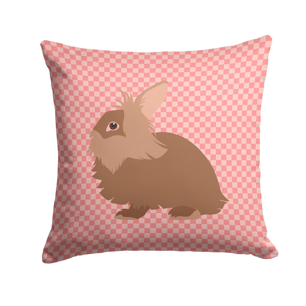 Lionhead Rabbit Pink Check Decorative Throw Pillow 14x14 Indoor Outdoor Accent Cushion, Fabric Cover with Insert for Sofa, Bed, Porch & Living Room