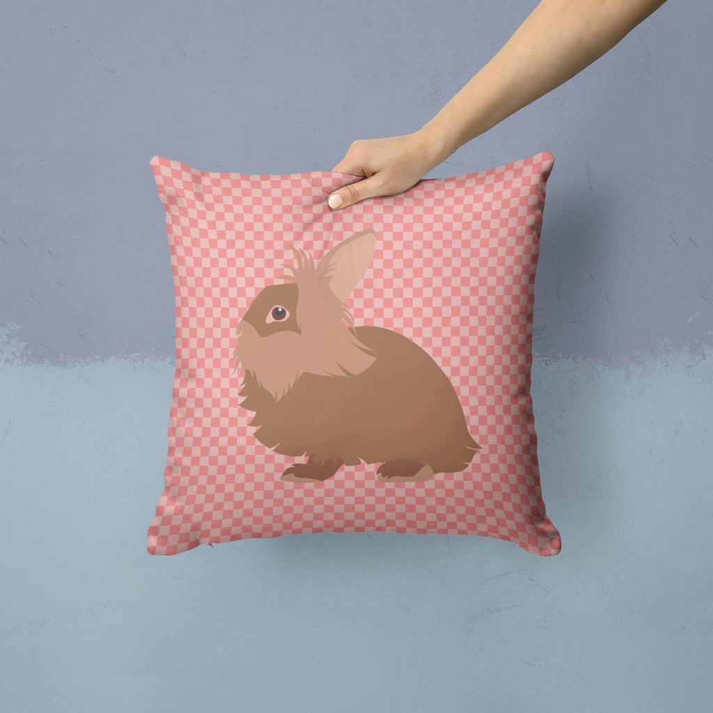 Lionhead Rabbit Pink Check Decorative Throw Pillow 14x14 Indoor Outdoor Accent Cushion, Fabric Cover with Insert for Sofa, Bed, Porch & Living Room