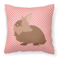 Lionhead Rabbit Pink Check Decorative Throw Pillow 18x18 Indoor Outdoor Accent Cushion, Fabric Cover with Insert for Sofa, Bed, Porch & Living Room