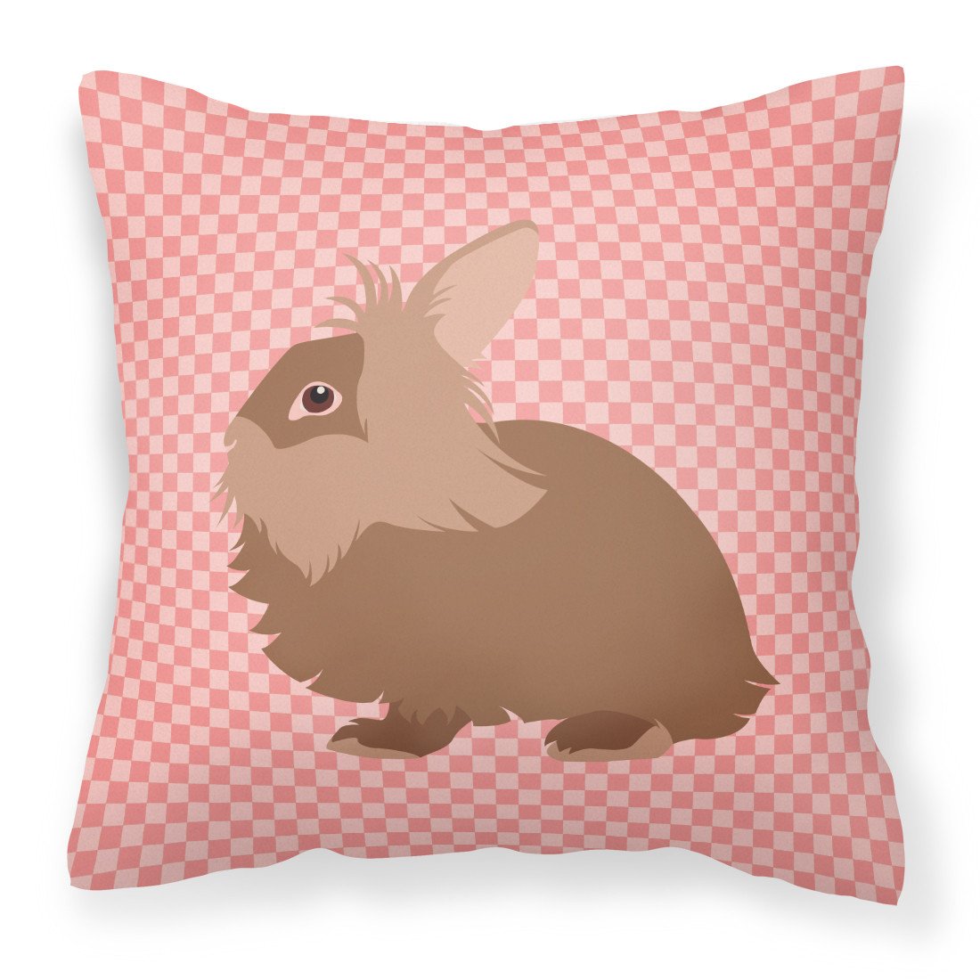 Lionhead Rabbit Pink Check Decorative Throw Pillow 18x18 Indoor Outdoor Accent Cushion, Fabric Cover with Insert for Sofa, Bed, Porch & Living Room