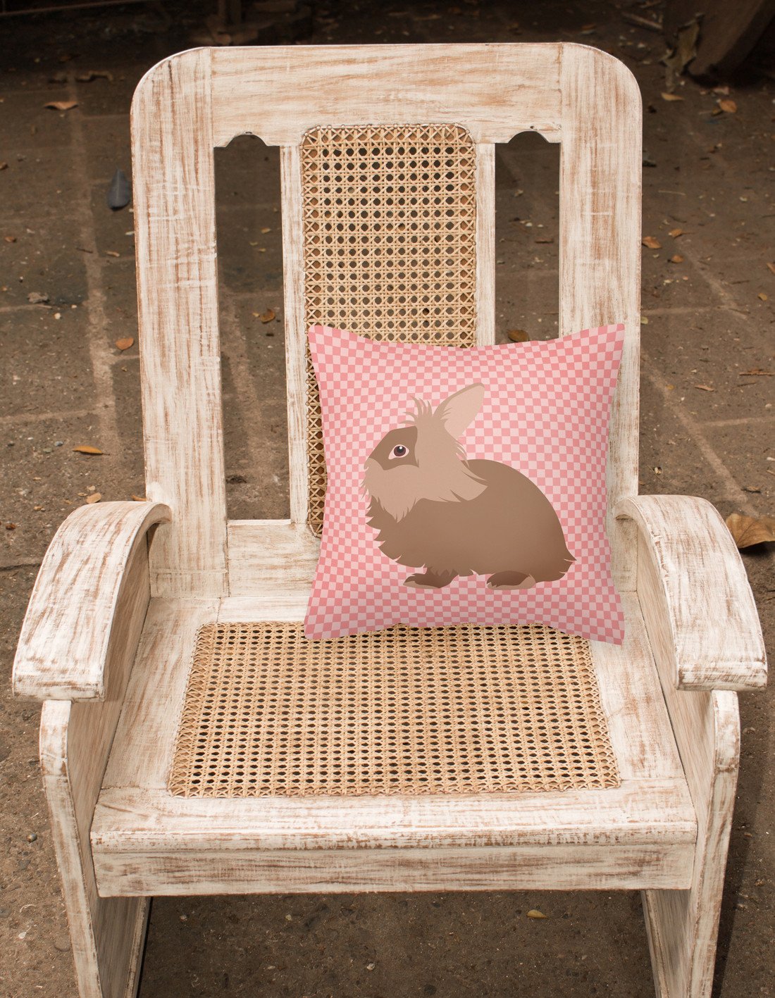 Lionhead Rabbit Pink Check Decorative Throw Pillow 18x18 Indoor Outdoor Accent Cushion, Fabric Cover with Insert for Sofa, Bed, Porch & Living Room