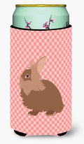 Lionhead Rabbit Pink Check Tall Boy Hugger Can Cooler Sleeve Machine Washable Drink Collapsible Insulator Beverage Insulated Holder