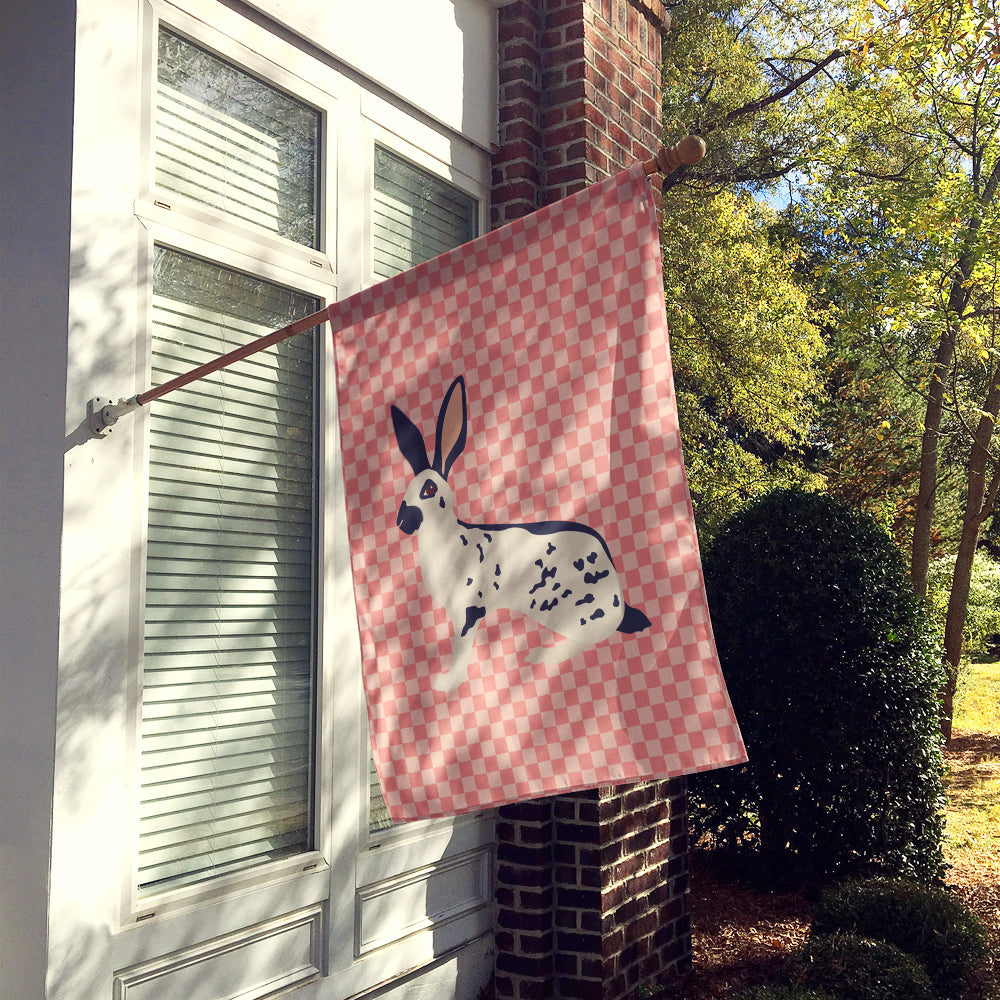 English Spot Rabbit Pink Check House Flag 28x40 Porch Sleeve Pole Decorative Outside Yard Banner Artwork Wall Hanging, Polyester