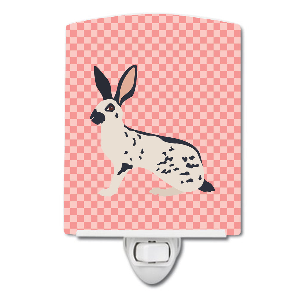 English Spot Rabbit Pink Check Ceramic Night Light Compact, UL-Certified, Ideal for Bedroom, Bathroom, Nursery, Hallway, Kitchen, 6x4x3, Multicolor