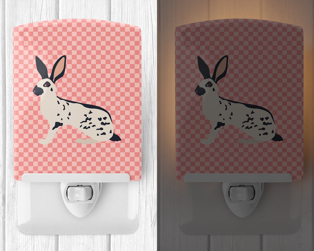 English Spot Rabbit Pink Check Ceramic Night Light Compact, UL-Certified, Ideal for Bedroom, Bathroom, Nursery, Hallway, Kitchen, 6x4x3, Multicolor