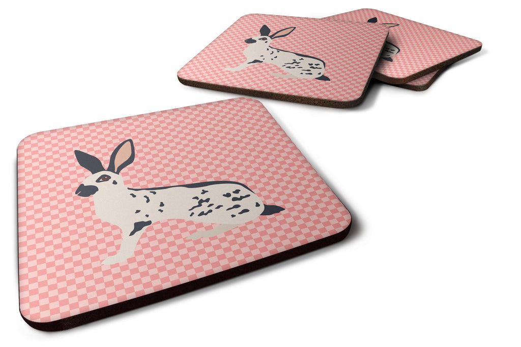 English Spot Rabbit Pink Check Foam Coasters Set of 4 Cup Coasters for Indoor Outdoor, Tabletop Protection, Anti Slip, Mouse pad Material
