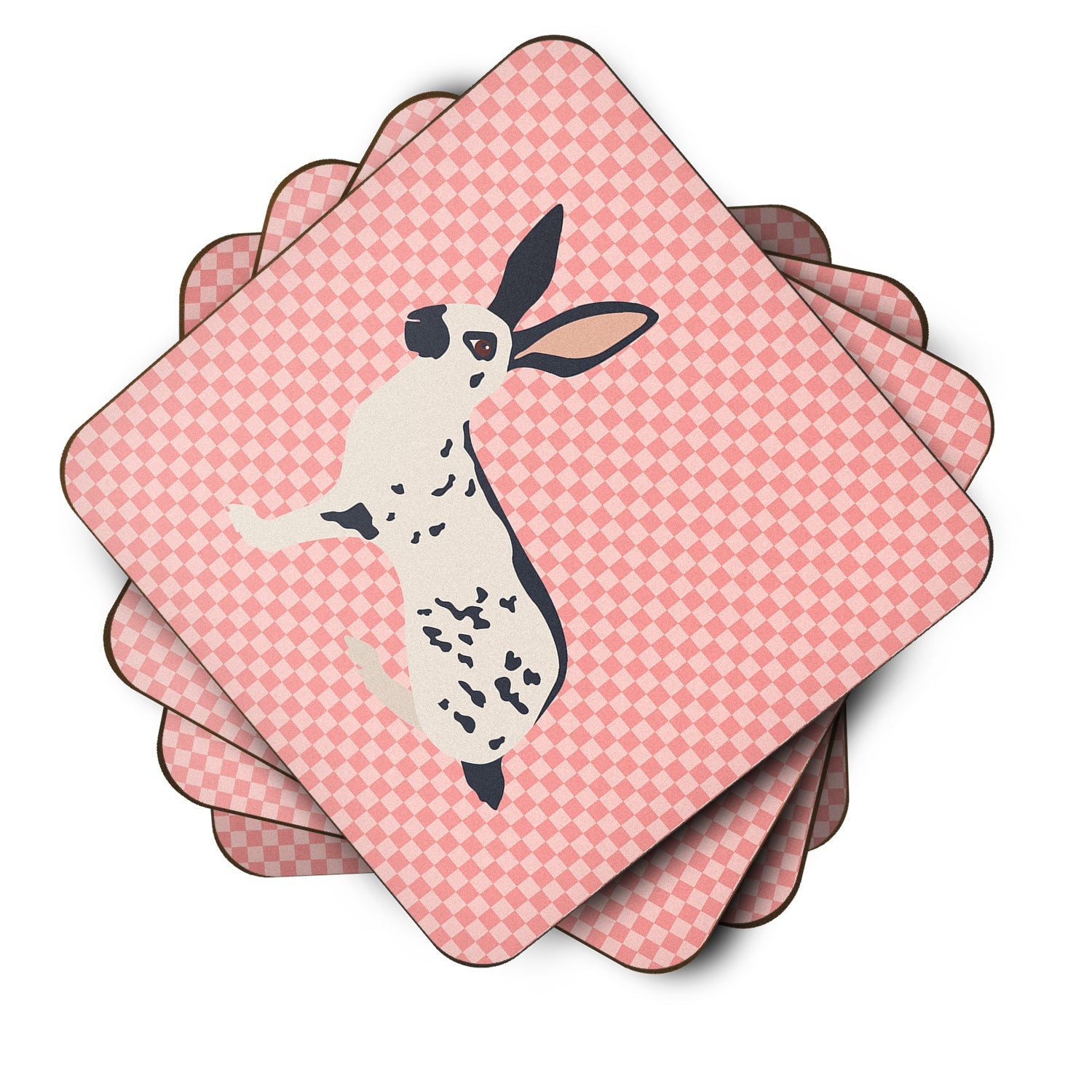 English Spot Rabbit Pink Check Foam Coasters Set of 4 Cup Coasters for Indoor Outdoor, Tabletop Protection, Anti Slip, Mouse pad Material