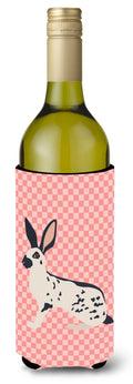 English Spot Rabbit Pink Check Wine Bottle Hugger Gift Sleeve for Standard 750 ml Bottles, Insulated Reusable Also Fits Mini Shot & Pint Bottles