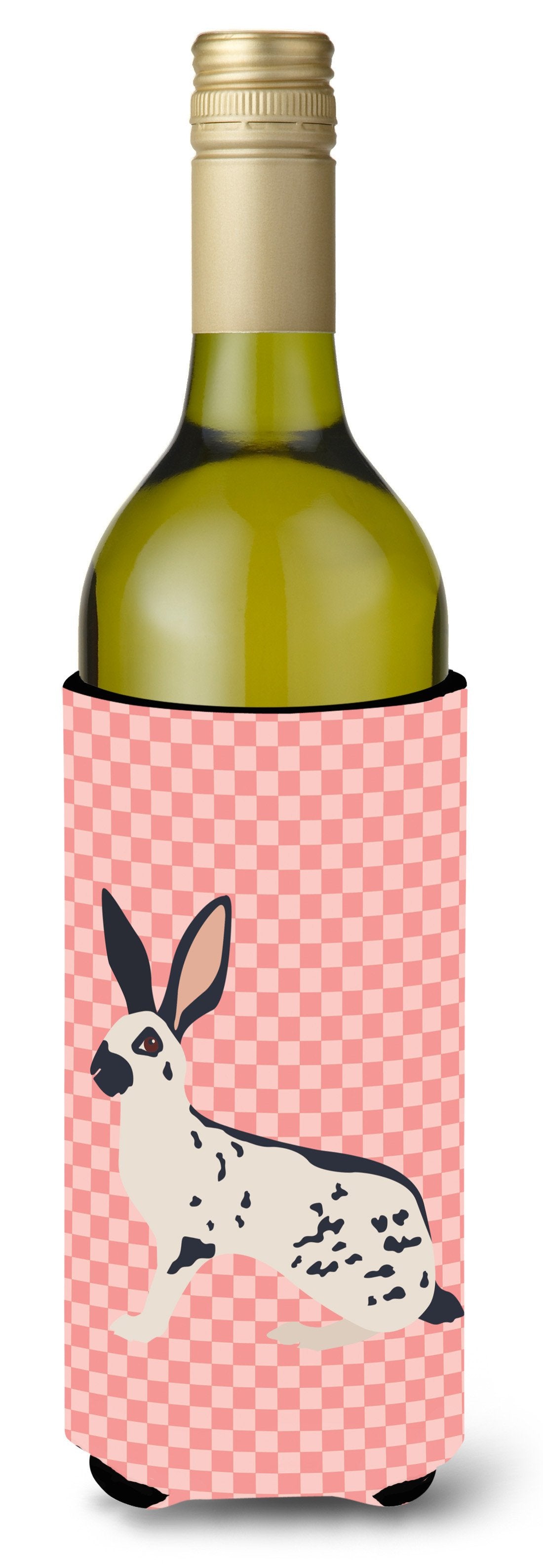 English Spot Rabbit Pink Check Wine Bottle Hugger Gift Sleeve for Standard 750 ml Bottles, Insulated Reusable Also Fits Mini Shot & Pint Bottles