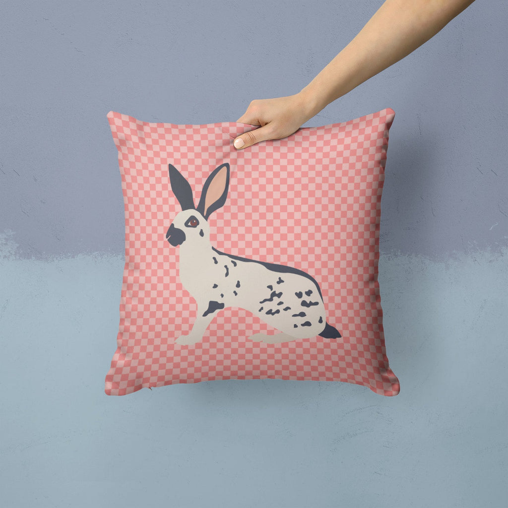 English Spot Rabbit Pink Check Decorative Throw Pillow 14x14 Indoor Outdoor Accent Cushion, Fabric Cover with Insert for Sofa, Bed, Porch & Living Room