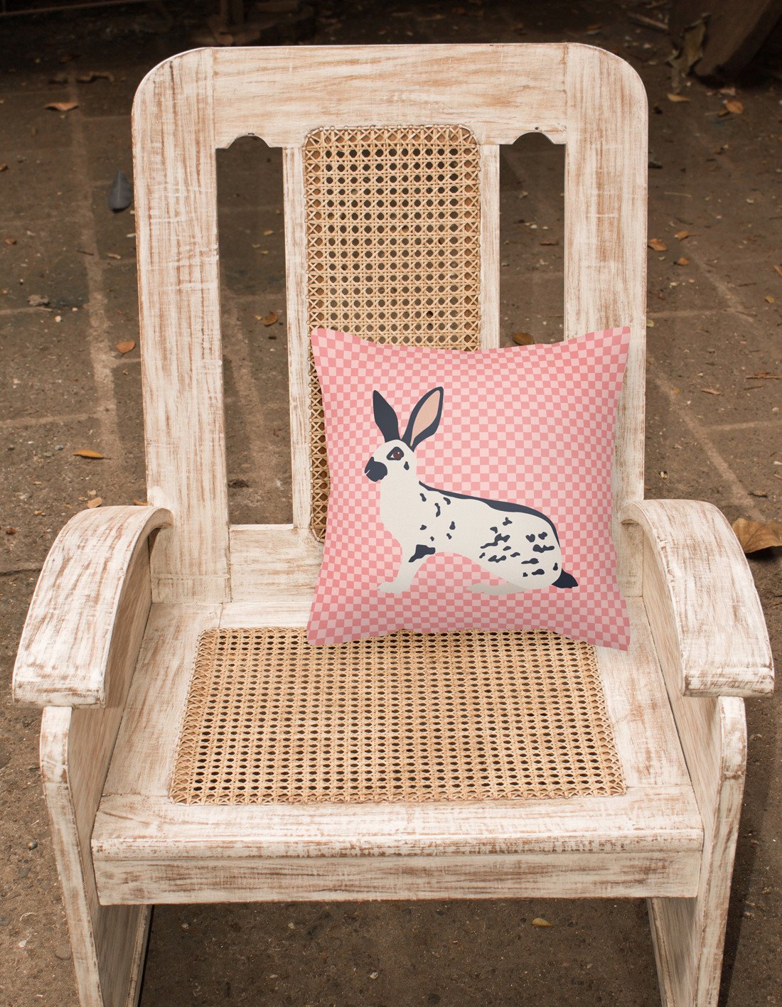English Spot Rabbit Pink Check Decorative Throw Pillow 18x18 Indoor Outdoor Accent Cushion, Fabric Cover with Insert for Sofa, Bed, Porch & Living Room