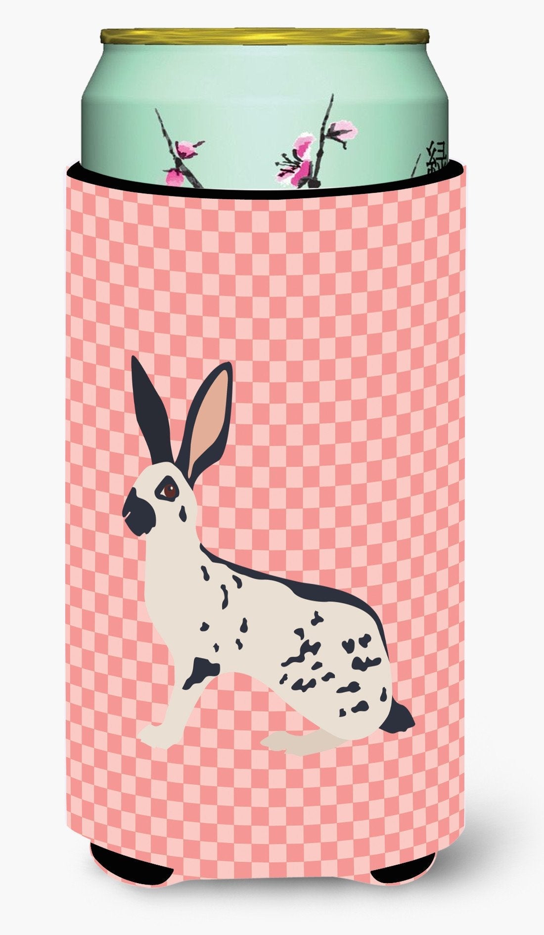 English Spot Rabbit Pink Check Tall Boy Hugger Can Cooler Sleeve Machine Washable Drink Collapsible Insulator Beverage Insulated Holder