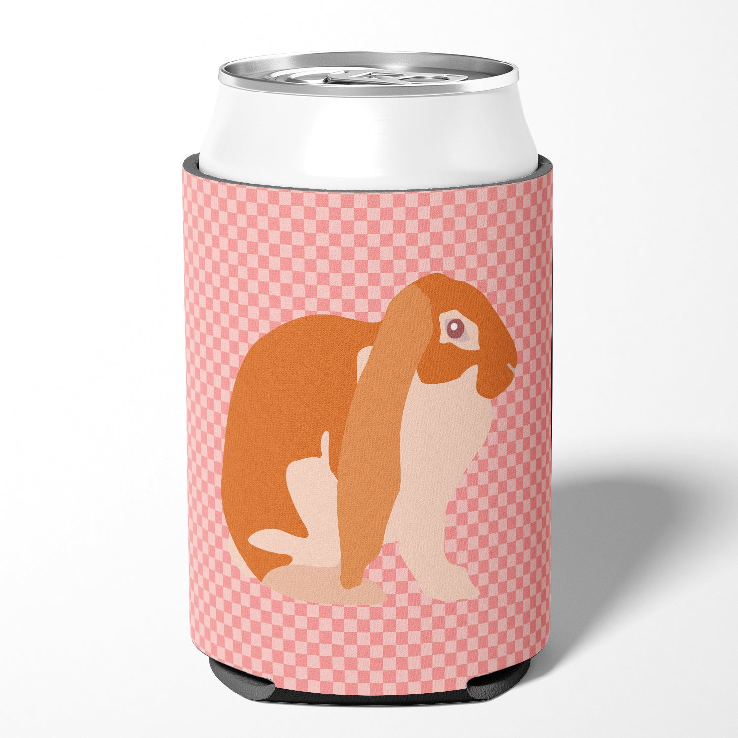 English Lop Rabbit Pink Check Can or Bottle Hugger Cooler Sleeve for Standard 12 oz Cans, Insulated Foam Beer & Soda Can Hugger Reusable