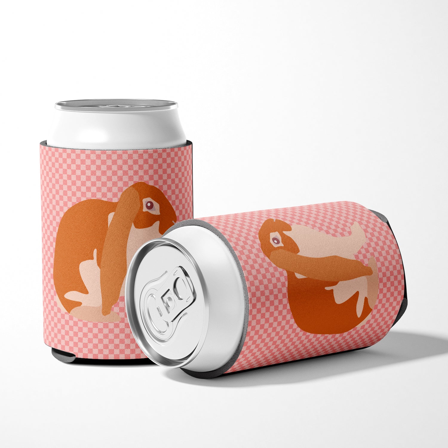 English Lop Rabbit Pink Check Can or Bottle Hugger Cooler Sleeve for Standard 12 oz Cans, Insulated Foam Beer & Soda Can Hugger Reusable