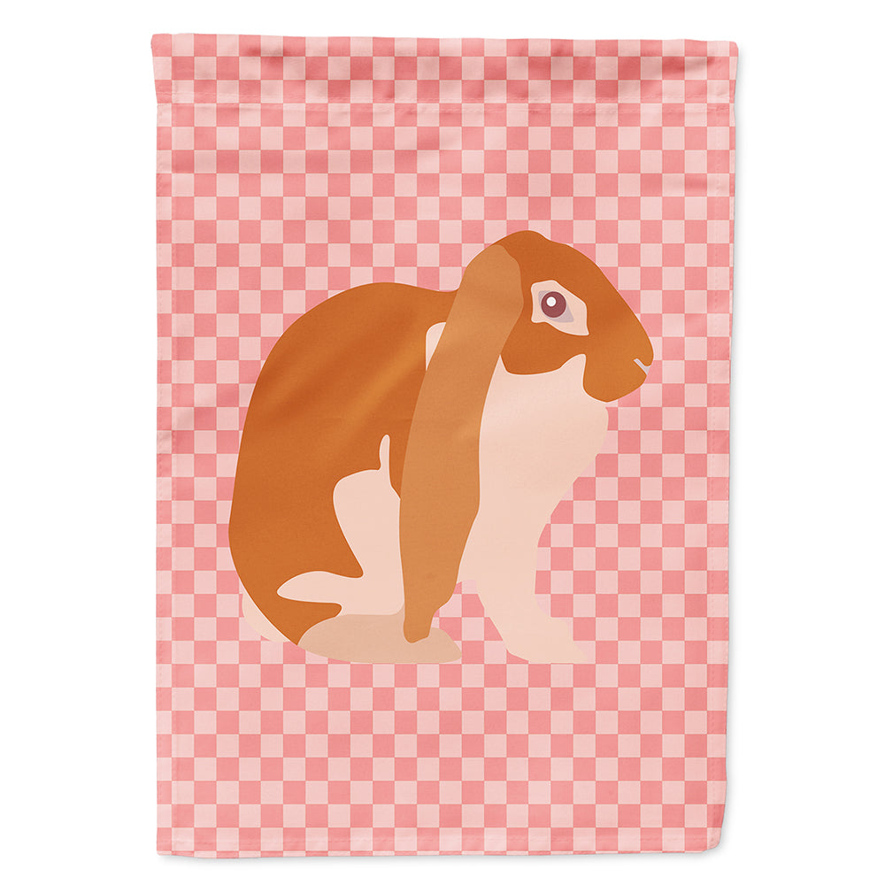 English Lop Rabbit Pink Check House Flag 28x40 Porch Sleeve Pole Decorative Outside Yard Banner Artwork Wall Hanging, Polyester