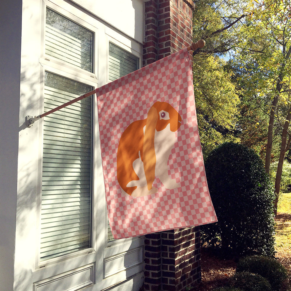 English Lop Rabbit Pink Check House Flag 28x40 Porch Sleeve Pole Decorative Outside Yard Banner Artwork Wall Hanging, Polyester