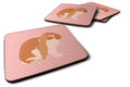 English Lop Rabbit Pink Check Foam Coasters Set of 4 Cup Coasters for Indoor Outdoor, Tabletop Protection, Anti Slip, Mouse pad Material