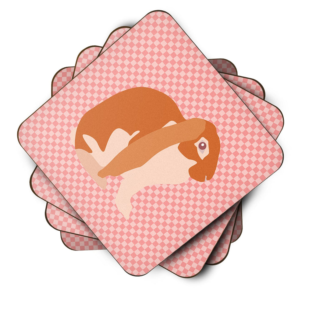 English Lop Rabbit Pink Check Foam Coasters Set of 4 Cup Coasters for Indoor Outdoor, Tabletop Protection, Anti Slip, Mouse pad Material
