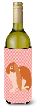 English Lop Rabbit Pink Check Wine Bottle Hugger Gift Sleeve for Standard 750 ml Bottles, Insulated Reusable Also Fits Mini Shot & Pint Bottles