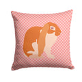 English Lop Rabbit Pink Check Decorative Throw Pillow 14x14 Indoor Outdoor Accent Cushion, Fabric Cover with Insert for Sofa, Bed, Porch & Living Room