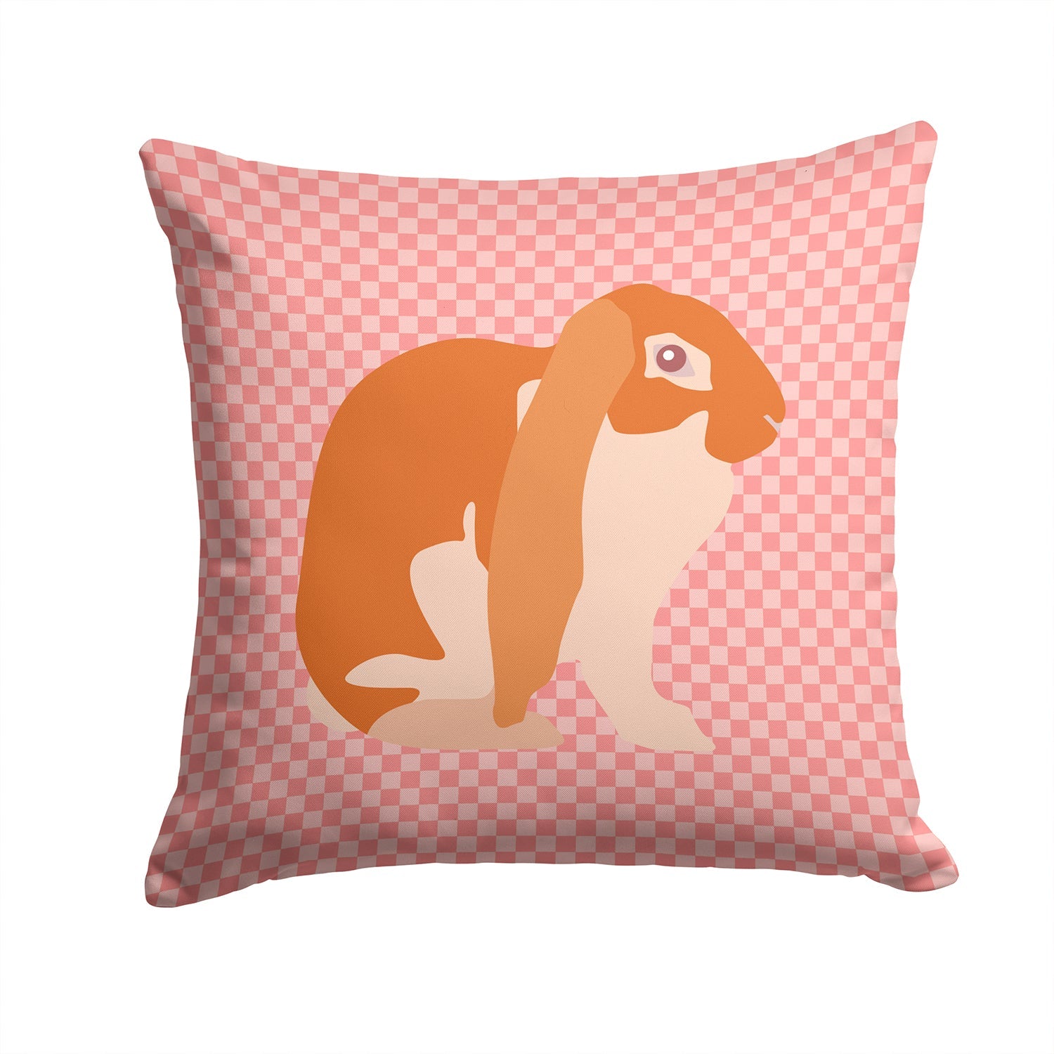 English Lop Rabbit Pink Check Decorative Throw Pillow 14x14 Indoor Outdoor Accent Cushion, Fabric Cover with Insert for Sofa, Bed, Porch & Living Room