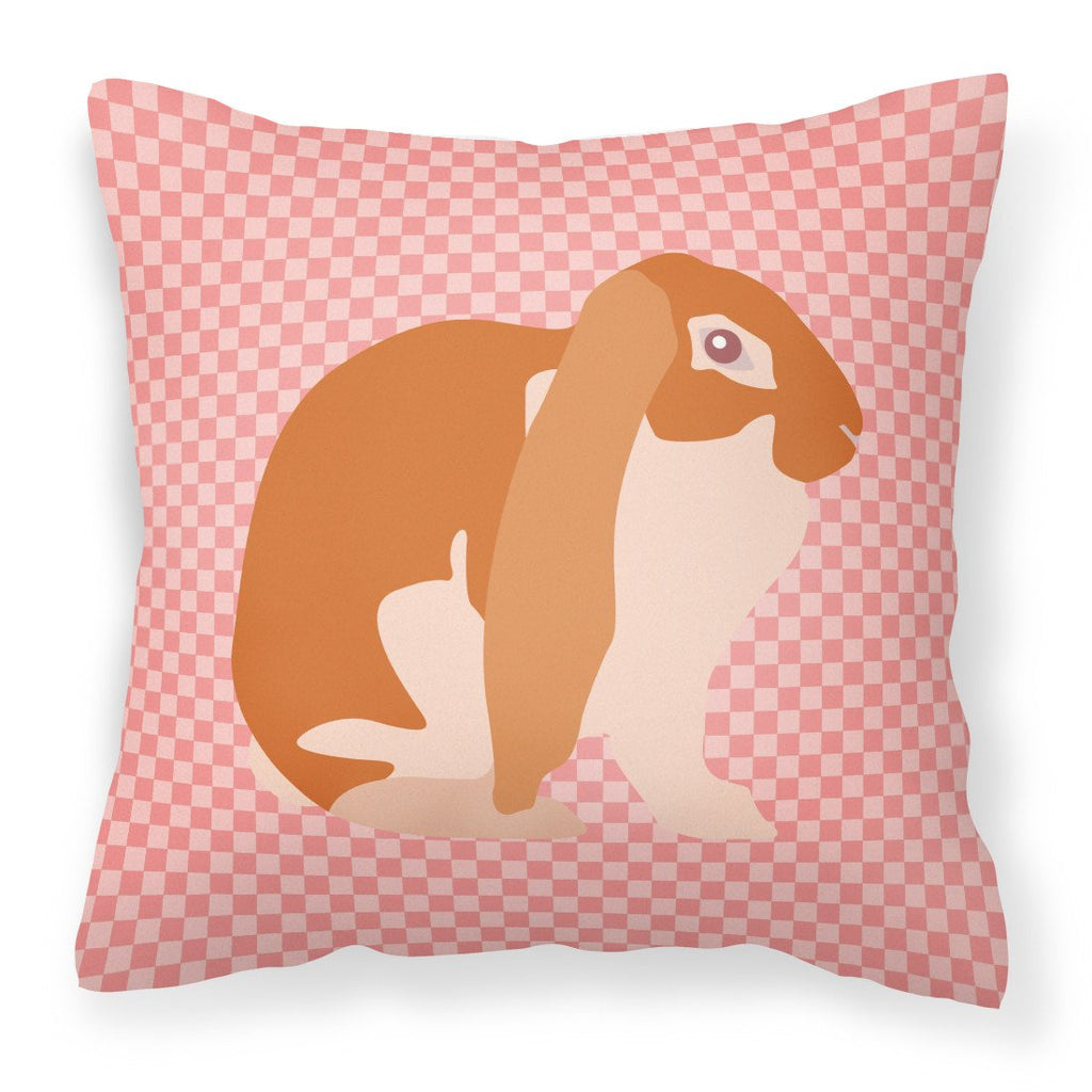 English Lop Rabbit Pink Check Decorative Throw Pillow 18x18 Indoor Outdoor Accent Cushion, Fabric Cover with Insert for Sofa, Bed, Porch & Living Room