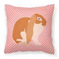 English Lop Rabbit Pink Check Decorative Throw Pillow 18x18 Indoor Outdoor Accent Cushion, Fabric Cover with Insert for Sofa, Bed, Porch & Living Room