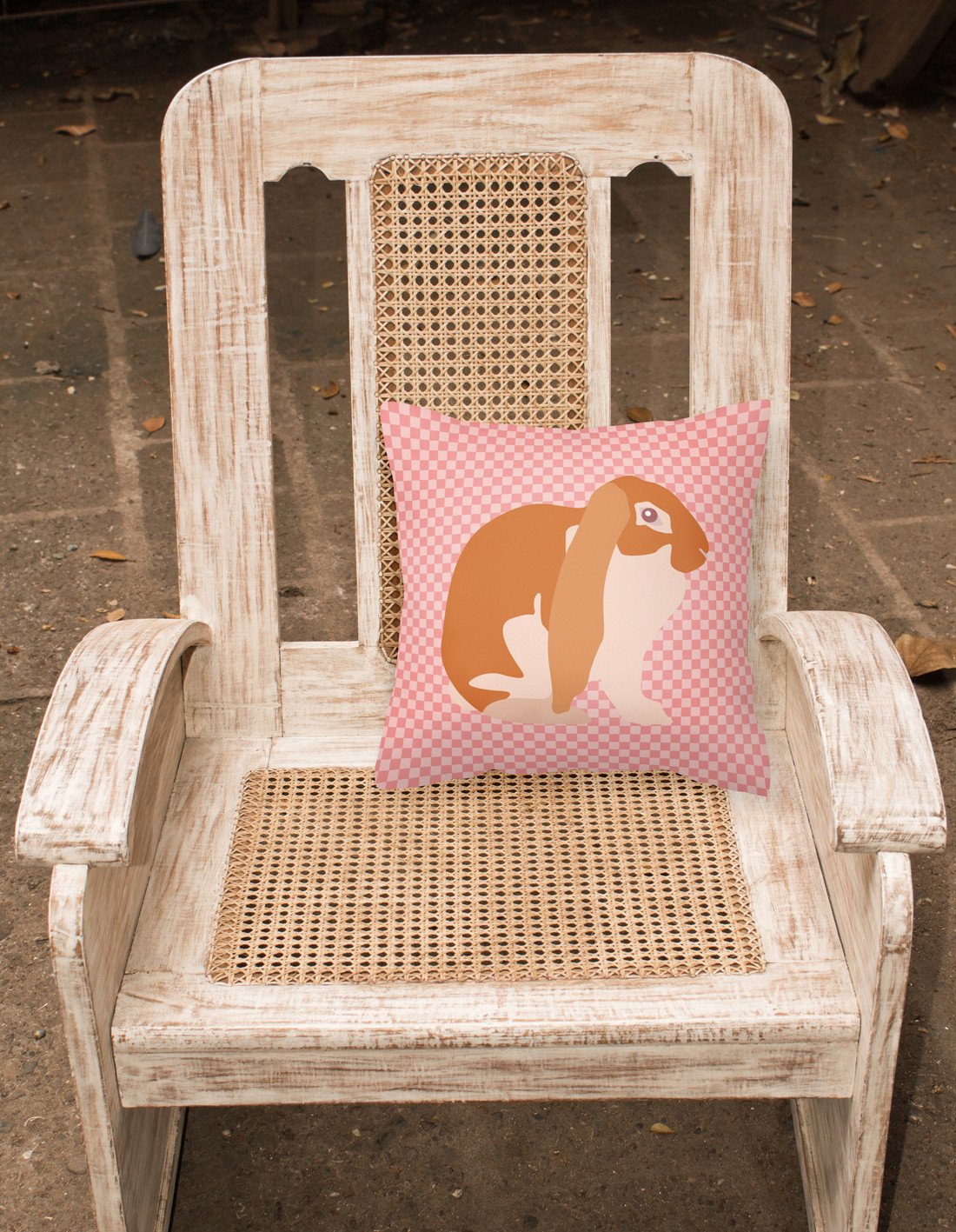 English Lop Rabbit Pink Check Decorative Throw Pillow 18x18 Indoor Outdoor Accent Cushion, Fabric Cover with Insert for Sofa, Bed, Porch & Living Room
