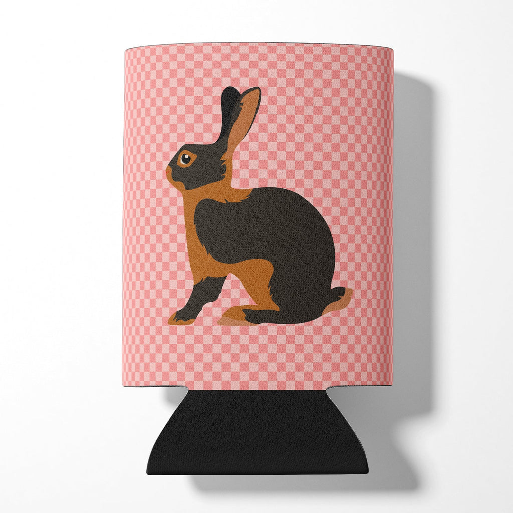 Tan Rabbit Pink Check Can or Bottle Hugger Cooler Sleeve for Standard 12 oz Cans, Insulated Foam Beer & Soda Can Hugger Reusable