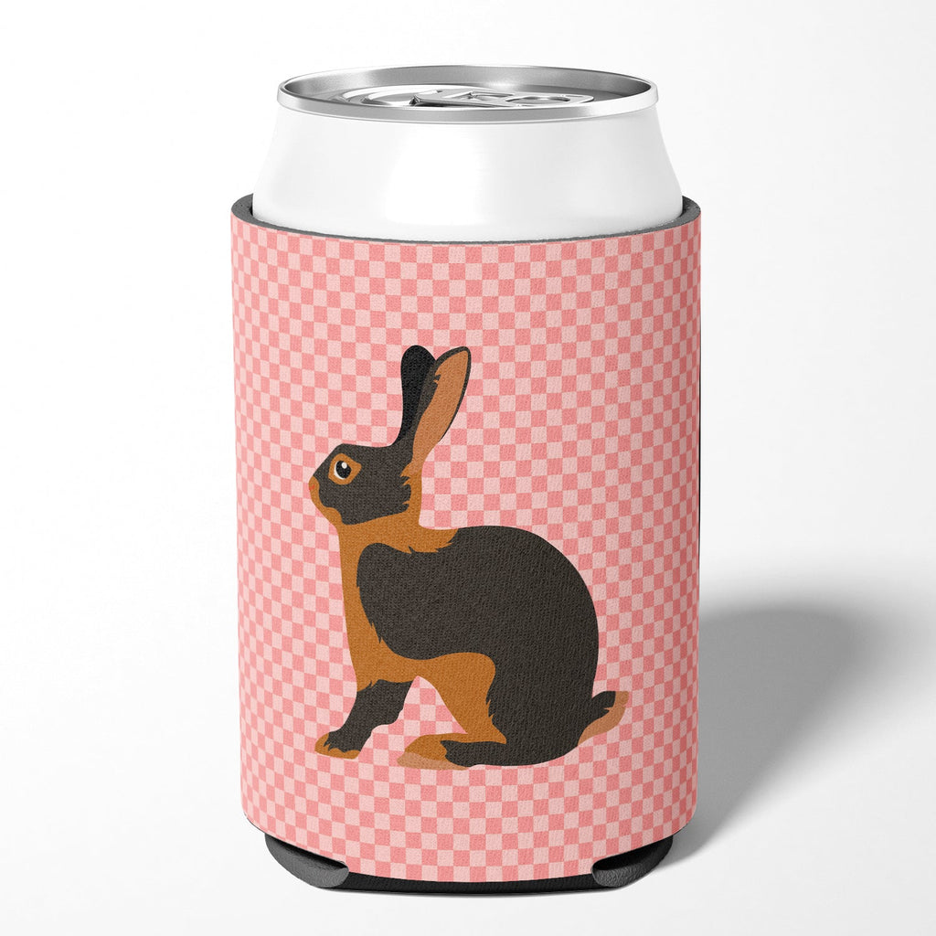 Tan Rabbit Pink Check Can or Bottle Hugger Cooler Sleeve for Standard 12 oz Cans, Insulated Foam Beer & Soda Can Hugger Reusable