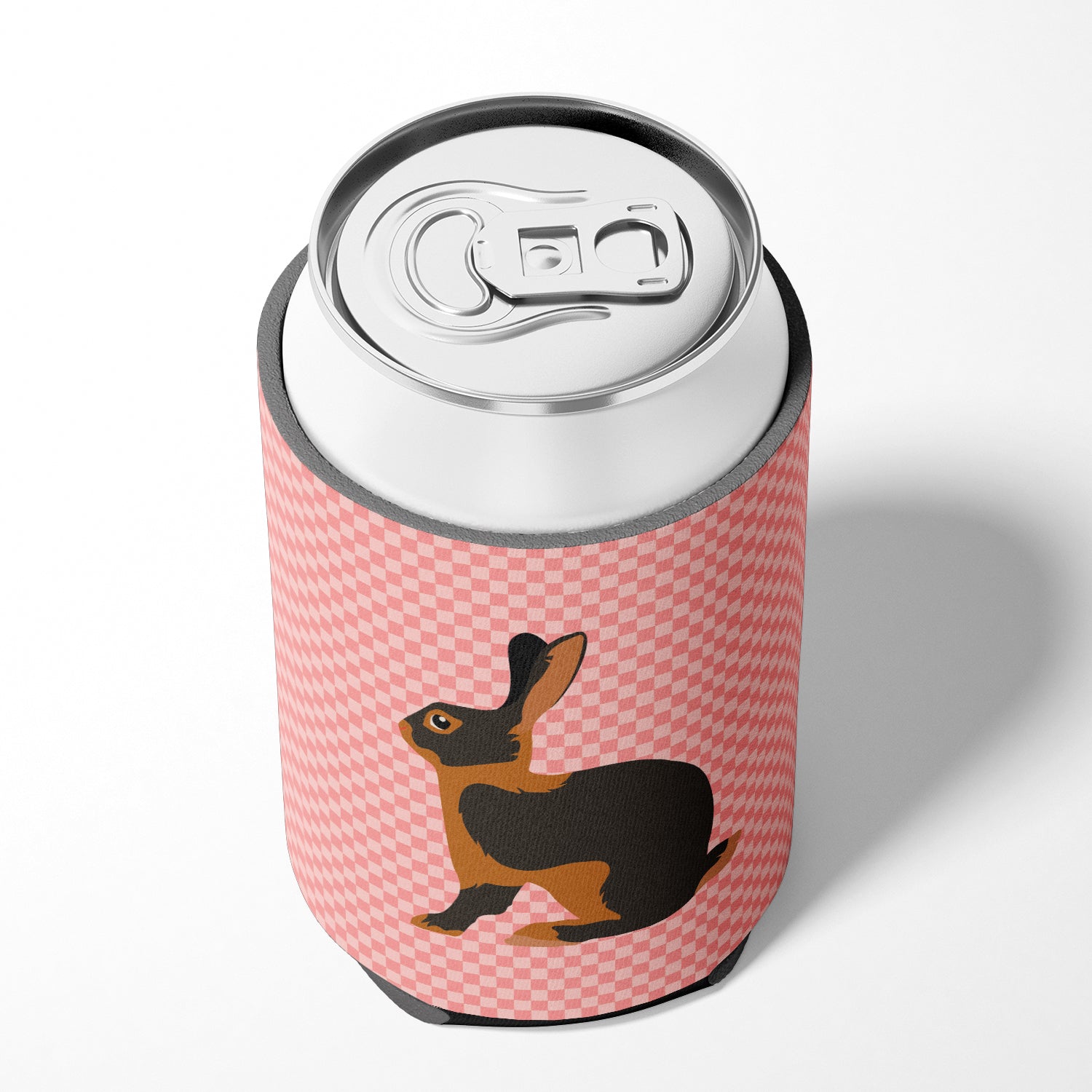 Tan Rabbit Pink Check Can or Bottle Hugger Cooler Sleeve for Standard 12 oz Cans, Insulated Foam Beer & Soda Can Hugger Reusable