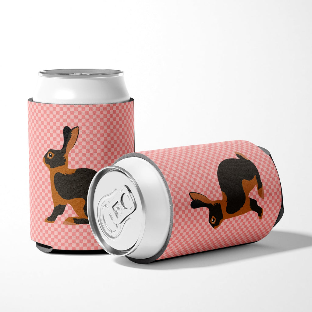 Tan Rabbit Pink Check Can or Bottle Hugger Cooler Sleeve for Standard 12 oz Cans, Insulated Foam Beer & Soda Can Hugger Reusable