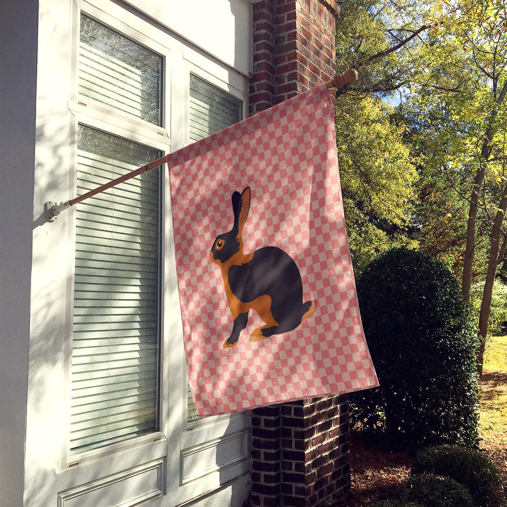 Tan Rabbit Pink Check House Flag 28x40 Porch Sleeve Pole Decorative Outside Yard Banner Artwork Wall Hanging, Polyester