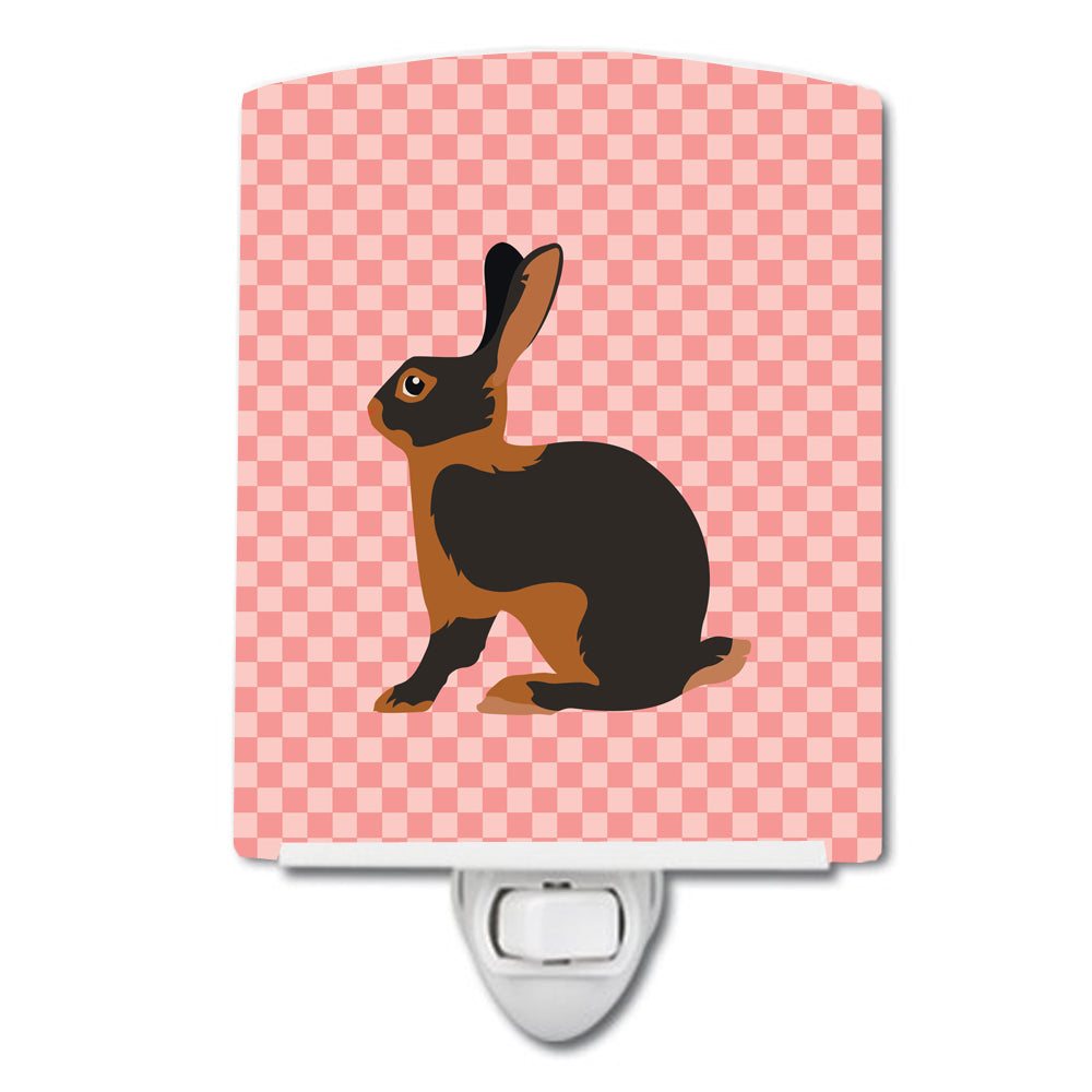 Tan Rabbit Pink Check Ceramic Night Light Compact, UL-Certified, Ideal for Bedroom, Bathroom, Nursery, Hallway, Kitchen, 6x4x3, Multicolor