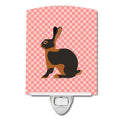 Tan Rabbit Pink Check Ceramic Night Light Compact, UL-Certified, Ideal for Bedroom, Bathroom, Nursery, Hallway, Kitchen, 6x4x3, Multicolor