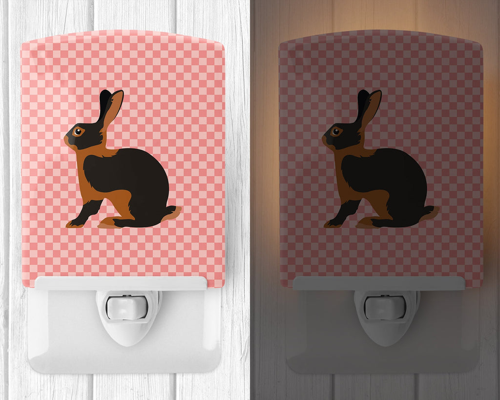 Tan Rabbit Pink Check Ceramic Night Light Compact, UL-Certified, Ideal for Bedroom, Bathroom, Nursery, Hallway, Kitchen, 6x4x3, Multicolor