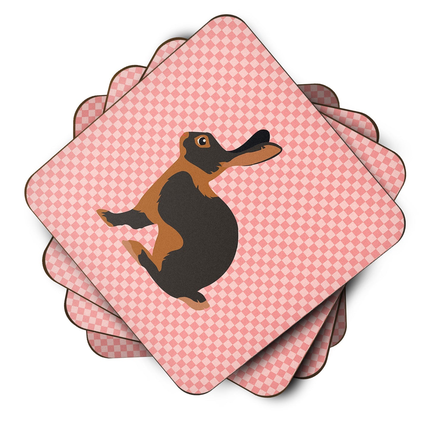 Tan Rabbit Pink Check Foam Coasters Set of 4 Cup Coasters for Indoor Outdoor, Tabletop Protection, Anti Slip, Mouse pad Material