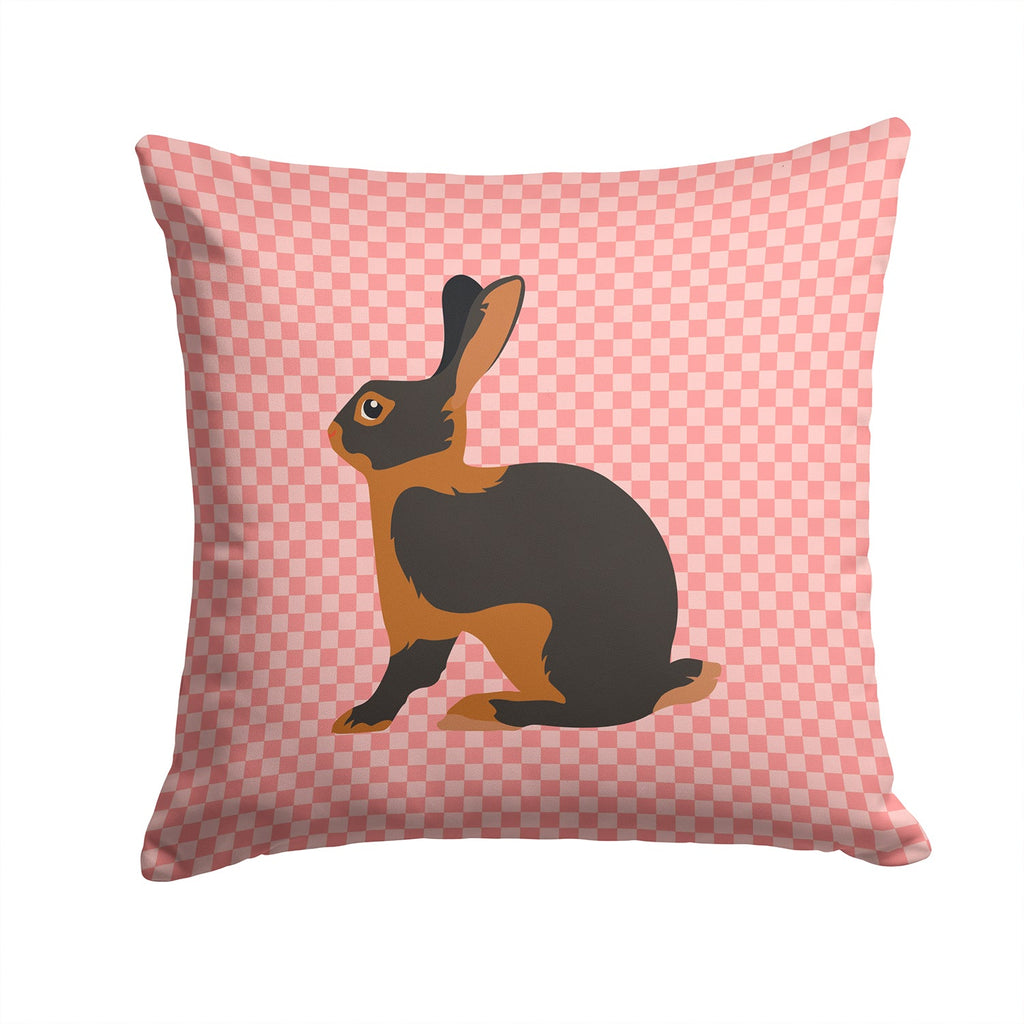 Tan Rabbit Pink Check Decorative Throw Pillow 14x14 Indoor Outdoor Accent Cushion, Fabric Cover with Insert for Sofa, Bed, Porch & Living Room