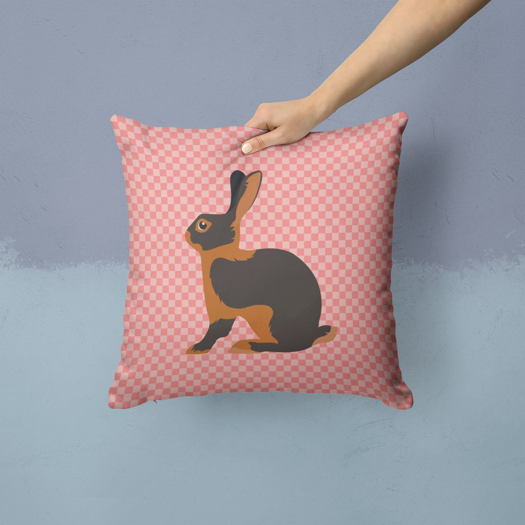 Tan Rabbit Pink Check Decorative Throw Pillow 14x14 Indoor Outdoor Accent Cushion, Fabric Cover with Insert for Sofa, Bed, Porch & Living Room