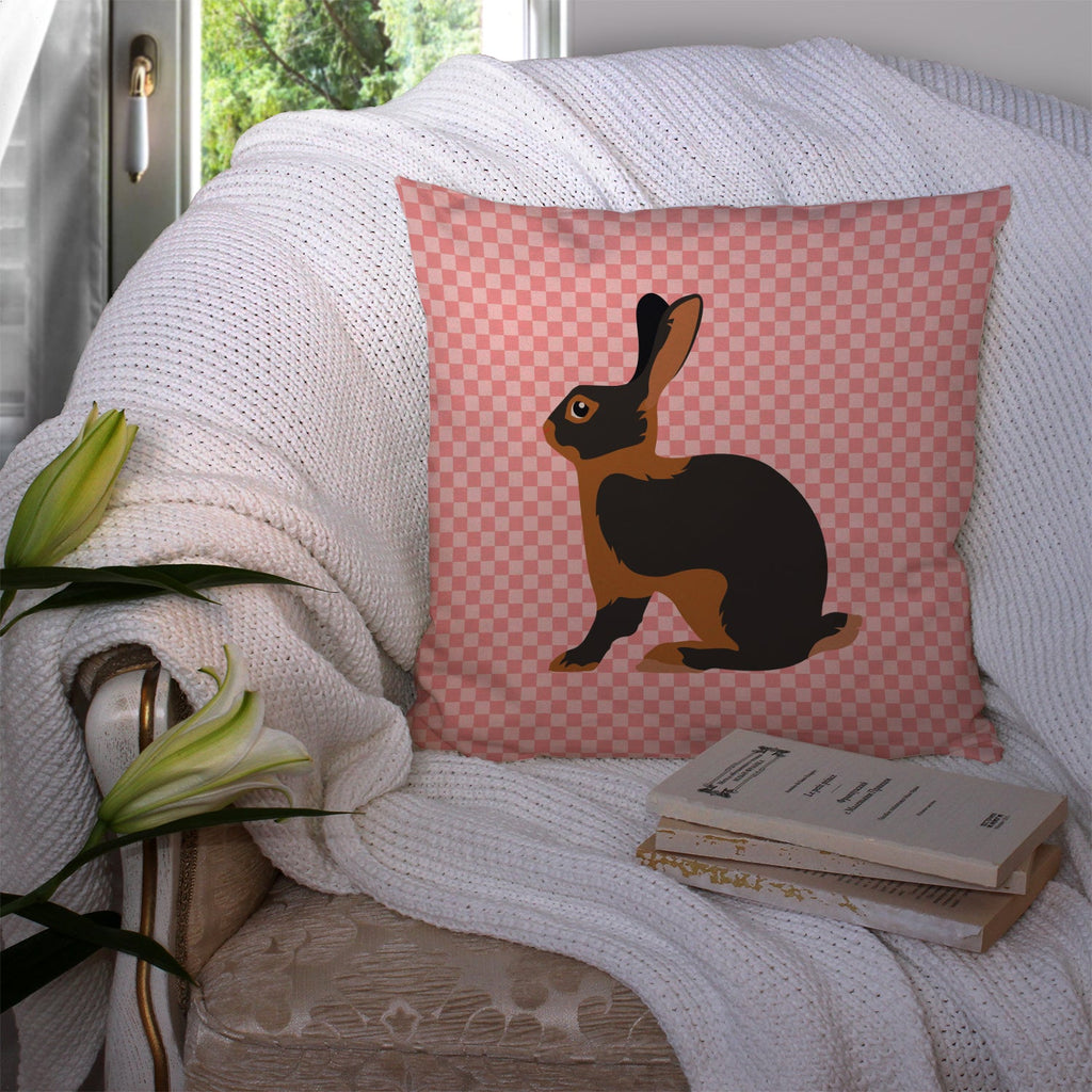 Tan Rabbit Pink Check Decorative Throw Pillow 14x14 Indoor Outdoor Accent Cushion, Fabric Cover with Insert for Sofa, Bed, Porch & Living Room