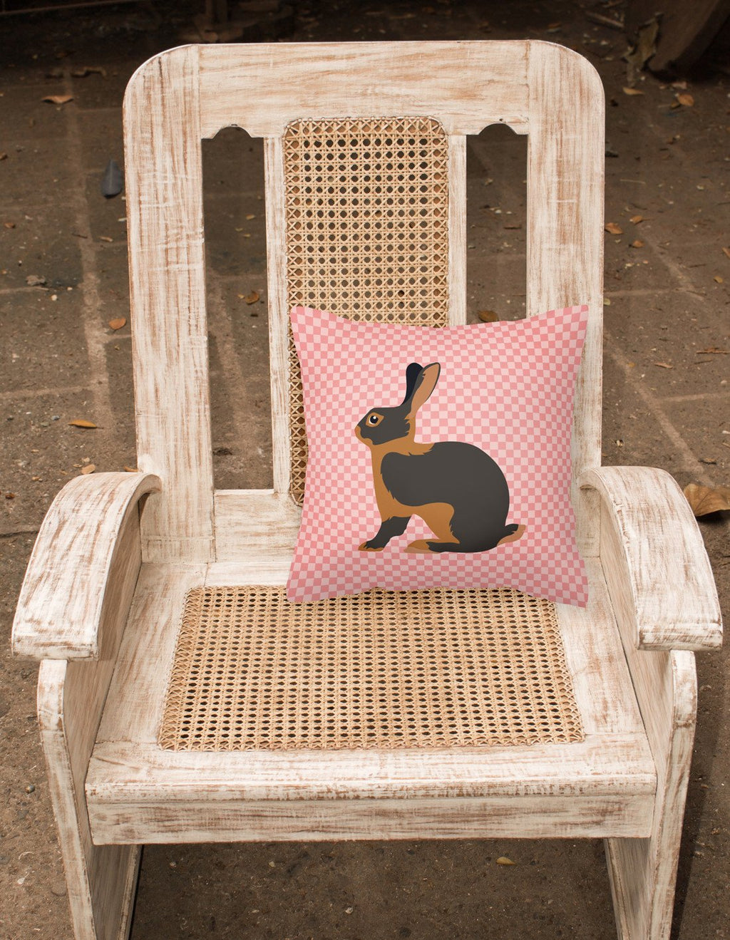 Tan Rabbit Pink Check Decorative Throw Pillow 18x18 Indoor Outdoor Accent Cushion, Fabric Cover with Insert for Sofa, Bed, Porch & Living Room