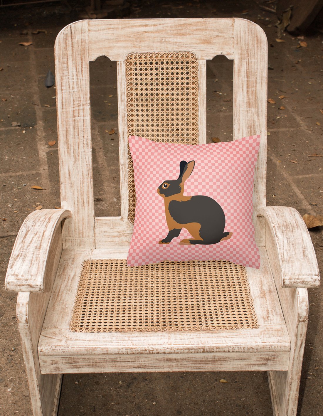Tan Rabbit Pink Check Decorative Throw Pillow 18x18 Indoor Outdoor Accent Cushion, Fabric Cover with Insert for Sofa, Bed, Porch & Living Room