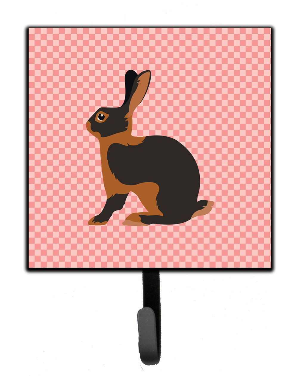 Tan Rabbit Pink Check Leash or Key Holder Wall Hooks, Key Hooks Holder, Coat Rack Wall Mount, Coat Hooks, Hooks for Hanging Keys, Towels, Aprons, Leashes