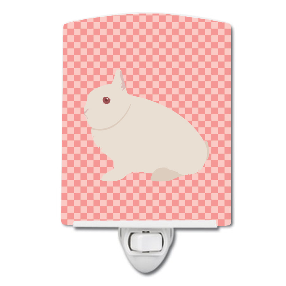 Hermelin Rabbit Pink Check Ceramic Night Light Compact, UL-Certified, Ideal for Bedroom, Bathroom, Nursery, Hallway, Kitchen, 6x4x3, Multicolor