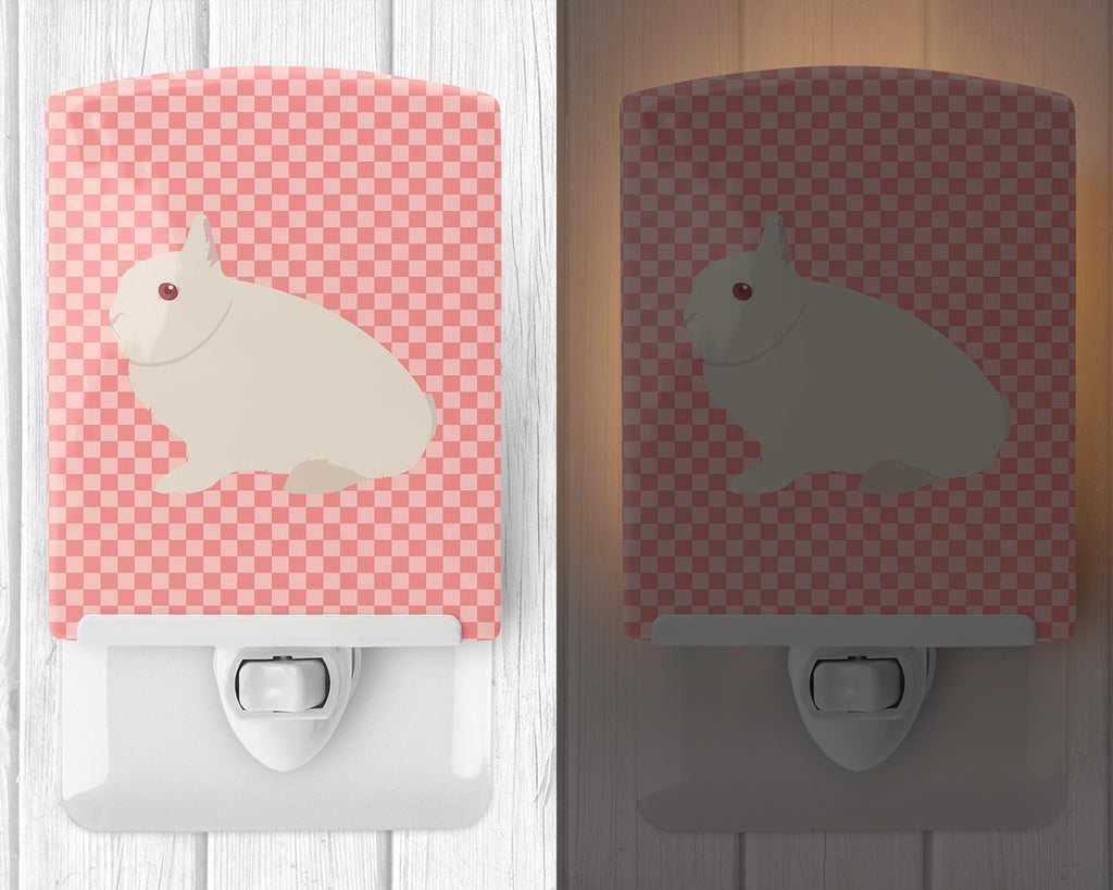 Hermelin Rabbit Pink Check Ceramic Night Light Compact, UL-Certified, Ideal for Bedroom, Bathroom, Nursery, Hallway, Kitchen, 6x4x3, Multicolor