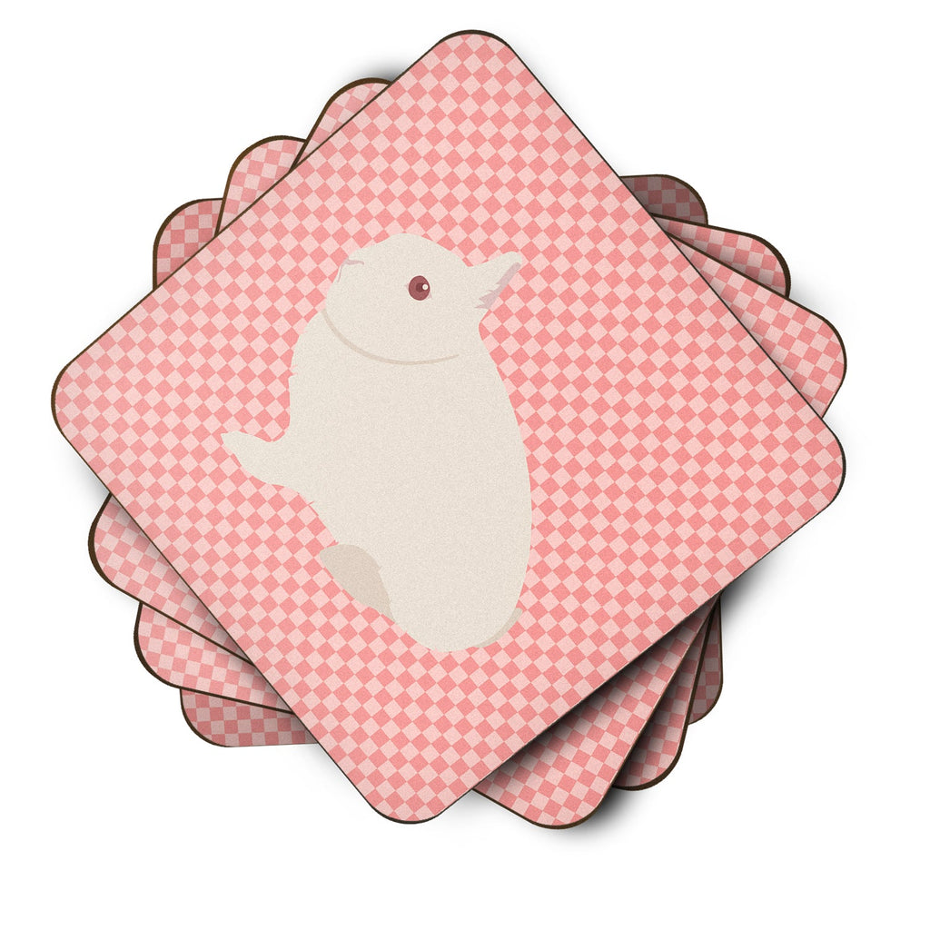 Hermelin Rabbit Pink Check Foam Coasters Set of 4 Cup Coasters for Indoor Outdoor, Tabletop Protection, Anti Slip, Mouse pad Material