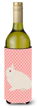 Hermelin Rabbit Pink Check Wine Bottle Hugger Gift Sleeve for Standard 750 ml Bottles, Insulated Reusable Also Fits Mini Shot & Pint Bottles