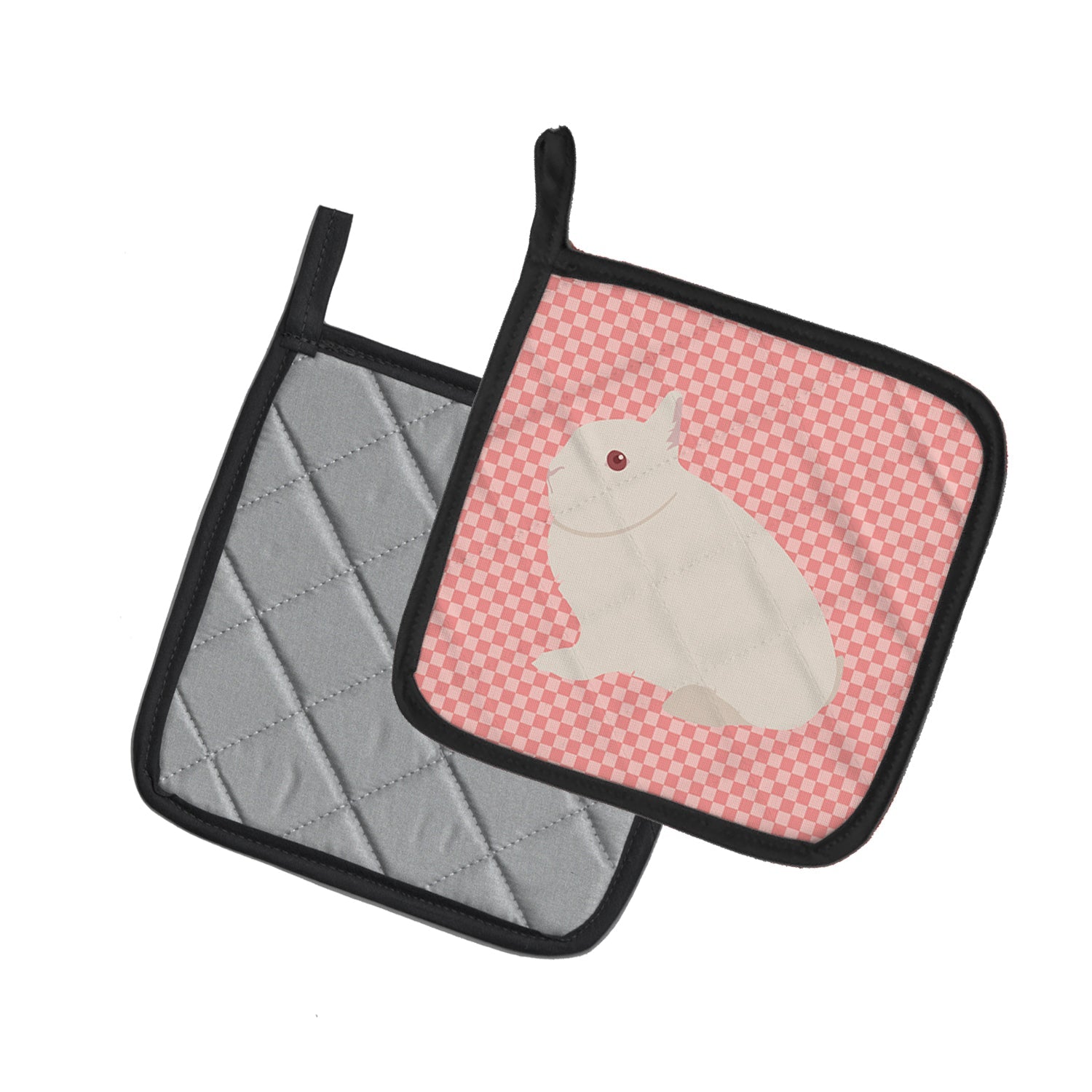 Hermelin Rabbit Pink Check Pot Holder Set of 2 Heat Resistant Quilted Hot Pads 7.5 x 7.5 Inch, Insulated Kitchen Trivets for Cooking & Baking