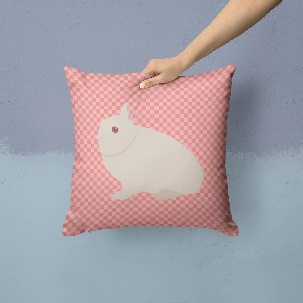 Hermelin Rabbit Pink Check Decorative Throw Pillow 14x14 Indoor Outdoor Accent Cushion, Fabric Cover with Insert for Sofa, Bed, Porch & Living Room